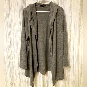 Gray Hooded High-Low Cardigan